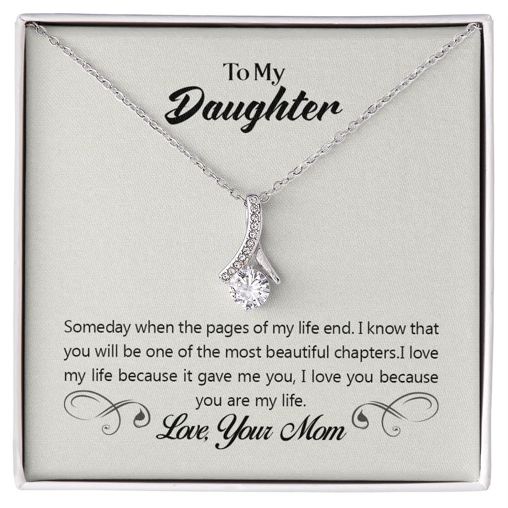 To My Daughter Someday from Mom Ribbon Necklace Silver Tone Standard Box